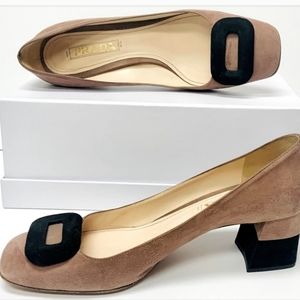 Prada pink black mauve chunky heeled pump